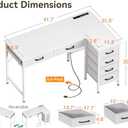 Coleshome 42 Inch L Shaped Desk with Drawers, Computer Desk with Power Outlets, Home Office Desk with 6 Drawers, Reversible Corner Desk for Small Space, Study Work Table with Hook, White