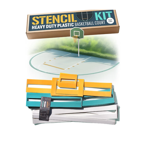 STENCILIT Basketball Court Stencil Kit for Concrete - Heavy Duty Plastic, Professional Kit for Driveway & Concrete, Reusable, Easy Assembly, Key & 3Point Lines Basketball Stencil
