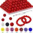 120PCS FIVEIZERO Rhinestone Beads for Jewelry Making, 10mm Red Shiny Round Sparkle Crystal Clay Bead Bulk Sparkly Baseball Necklace Beads for Bracelets and DIY Crafts