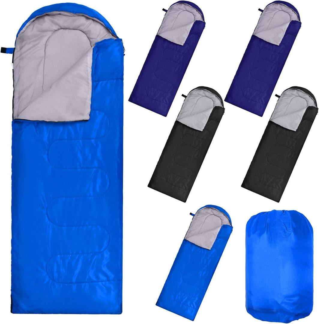 Macarrie 6 Pack Bulk Sleeping Bags for Homeless Donation, 0 Degree Waterproof Sleeping Bags with Compression Sack for Adults Winter Cold Weather Care Camping Hiking Emergency (Classic Colors)