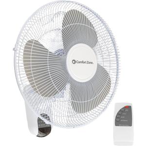 Comfort Zone 16-Inch Fan with Remote Control Quiet 3-Speed Oscillating Indoor Fan with 90 Wide-Angle Airflow, Timer & Sleep Modes Space-Saving Wall Fan for Bedroom, Home Gym & Office, White