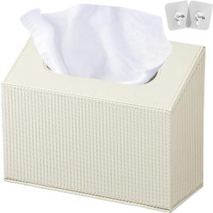Hand Towels Box Cover Holder,PU Leather Hand Towel Case Compatible with Kleenex Disposable Paper Hand Towels (Beige White)