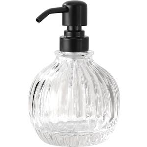 Round Soap Dispenser Bathroom with Black Pump, Glass Pump Bottle with Stainless Steel Pump Liquid Sphere Soap Dispenser Circular Countertop Kitchen