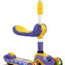 Little Olive 2-in-1 Kids Scooter with LED Wheels - Adjustable Handles, Rear Brake, Comfortable Seat, and Built-in Music - Durable and Foldable Kick Scooter for Boys and Girls Age 3+ - Purple