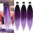 Purple Ombre Braiding Hair Pre Stretched Colored Hair Extensions for Braiding Micro Box Braids Prestretched Pre Stretched Braids Hair Ombre 26 inch 3 Packs