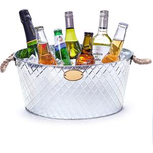 Oval Drinks Pail with Rope Handles – Galvanised Steel Drinks Tub for Beer,  Champagne, Rustic Ice Party Cooler for BBQs, Garden Parties & Home Bar 2 Pack