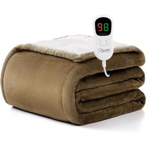 Homemate Heated Blanket Electric Throw 50"x60" Heating Blanket Throw 1/2/4/6/8 Hours Auto Off 10 Heat Level Over Heat Protection Flannel Sherpa ETL Certification