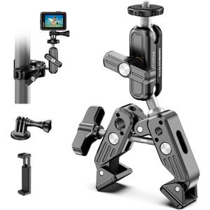 Super Clamp Camera Mount, 360 Dual Ballhead Magic Arm, 1/4"-20 & 3/8"-16 Threads, Super Clamp Kit for Phone/LED Lights/DSLR Camera/Gopro/Ronin-M/MOVI/Insta360/Tripod/Desk (Black)