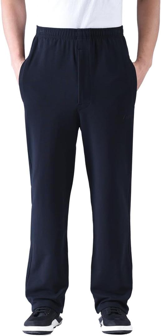 Zoulee Men's Casual Cotton Jogger Sweatpants Zipper Front Pants (X-Large, Thick Black)