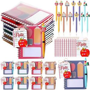 Crtiin 12 Sets Back to School Teacher Gifts Bulk, Spiral Notebooks with Sticky Notes Pens Gift Bags First Day of School Appreciation Stationery Set for Teacher Classroom Office Supplies