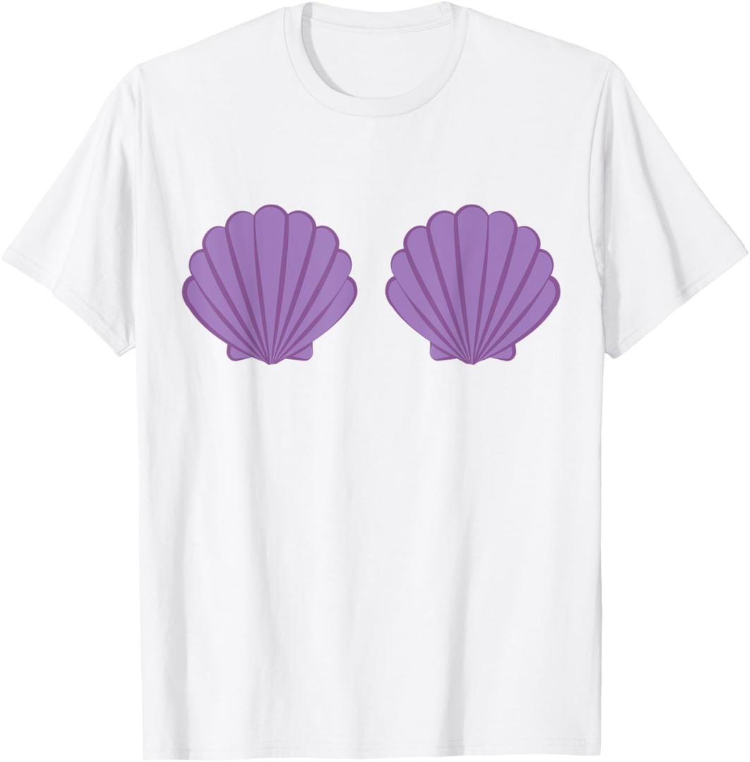 Mermaid Seashell Bra Purple Shells Cartoon Graphic T-Shirt, Small