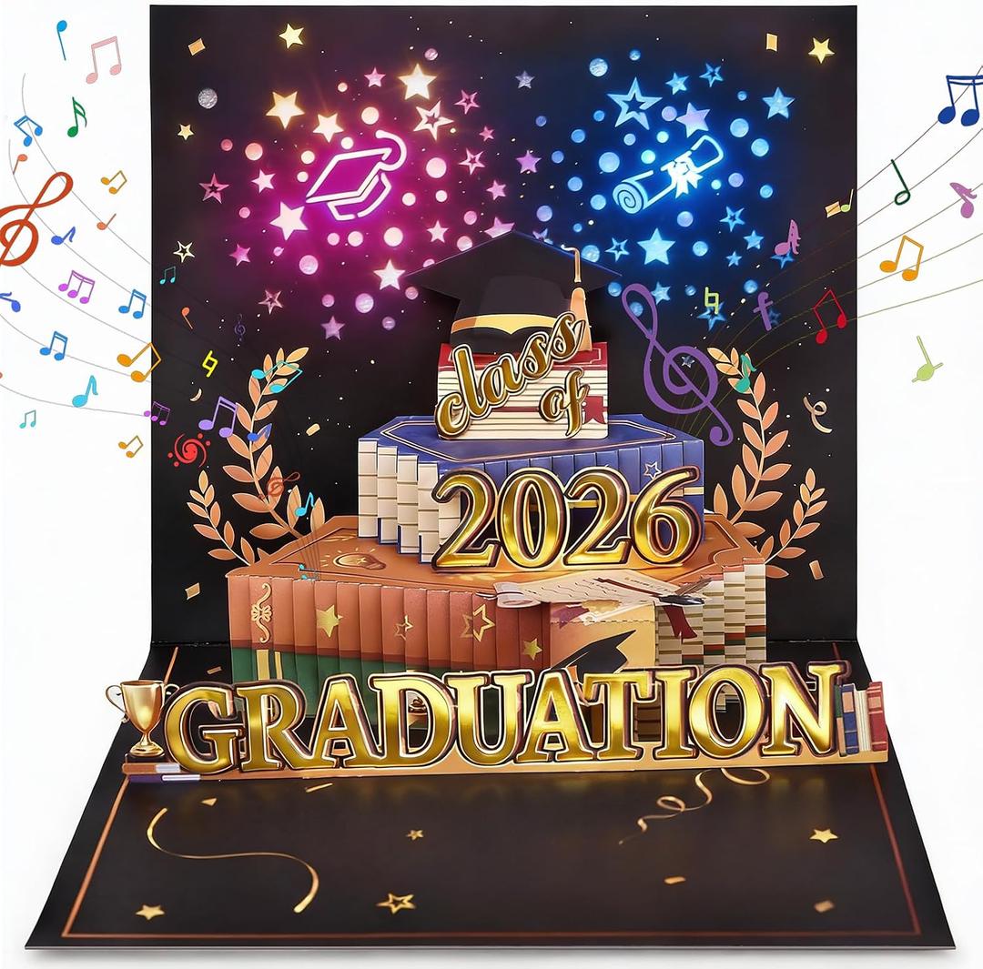 Leopong 2026 Graduation Pop Up Card with Lights & Music for Graduates