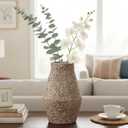 Rustic Terracotta Vase, 10 Inch Farmhouse Ceramic Flower Vase for Pampas Grass, Vintage Pottery Vases for Home Decor, Fireplace, Mantel, Living Room, Bathroom Decor, Brown