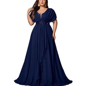 VOUIAO Women's Plus Size Wedding Guest Summer Maxi Elegant Sequin Bridesmaid Dresses A line Long Evening Party Cocktail Gown Navy Blue 5XL