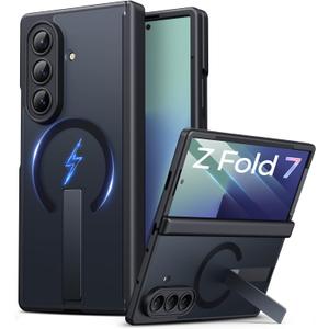 Vihibii for Samsung Galaxy Z Fold 7 Case with Stand, Compatible with MagSafe, Full Lens & Hinge Protection, Front Screen Protector, Military Grade Rugged Phone Cover Case for Galaxy Z Fold 7, Black