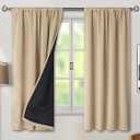 Thermal Insulated 100% Blackout Curtains (Pack of 2 PC) for Bedroom with Black Liner, Window Curtain Set, Double Layer Full Room Darkening Noise Reducing Curtain 54x51"