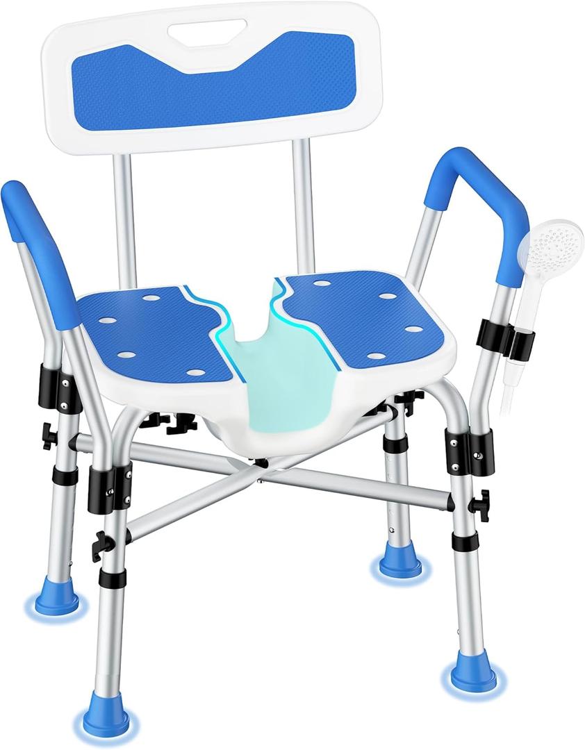 Heavy Duty Shower Chair for Inside Shower FSA/HSA Eligible, 500LBS Shower Chair with Arms & Back, Padded Bath Seat with U-Shaped Cutout, Anti-Slip Adjustable Bath Stool for Seniors, Handicap, Pregnant