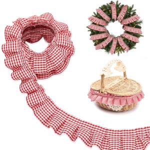 Gingham Ruffle Red Trim Lace 5 Yards 1.5" Rustic Christmas Decorative