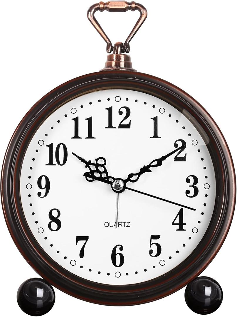 RODH Battery Alarm Clock, Night Light, Vintage Hangable Super Silent Non Ticking Analog Table Clock for Bedroom Bedside, Desk, Shelf (Arabic-white)