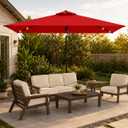 6.5 x 10ft Rectangular Patio Umbrella with Solar Lights, 16 LED Lighted Market Umbrella with Push-Button Tilt and Crank, 6 Sturdy Iron Ribs for Garden, Deck, Pool, Red