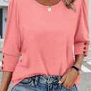 Womens Tops 3/4 Sleeve with Buttons Dressy Casual Blouses Summer Outfits Beach Vacation Plus Size Spring Clothes (Pink, L)