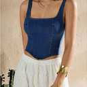 SHENHE Women's Denim Tank Top Sleeveless Square Neck Backless Slim Fit Y2k Crop Top S