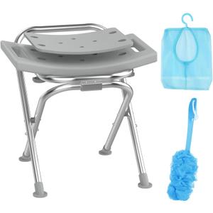Folding Shower Chair for Inside Shower, Stainless Steel Foldable Shower Stool, 400lbs Portable Folding Shower Seat for Travel, Anti-Slip Small Shower Chair for Elderly Disabled Injured, Gray