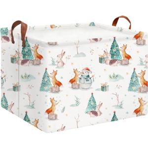 Rectangle Storage Basket with Handles,Collapsible Storage Bin,Books Box,Gift Basket (Animal Christmas)