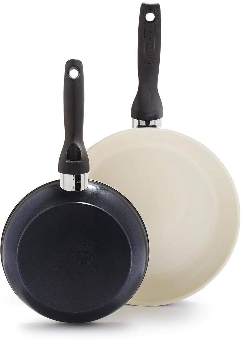 GreenPan Rio 8" and 10" Frying Pan Skillet Set, PFAS-Free, Healthy Ceramic Nonstick Cookware, Stay-Cool Bakelite Handles, Dishwasher Safe, Easy Clean, Durable Performance, Black
