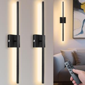 Battery Operated Wall Sconce with Remote, 27.5" LED Wall Lights - 3000K-6000K Adjustable Color & Brightness, Touch Control, Timer, Wall Decor for Bedroom,Living Room, Hallway (2 Pack)