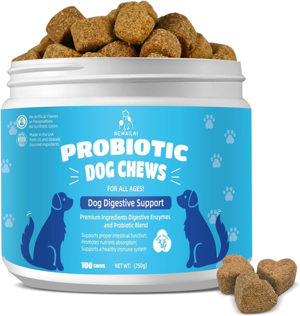 Natural Probiotic Digestive Supplement for Dogs - Probiotic Chewable with Prebiotics and Enzymes Supports Gut Health, Diarrhea & Digestion, Improve Immune System Allergy Itch Skin (1)