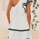 ZESICA Women's 2025 Summer One Shoulder Dresses Ruffle Short Sleeve Tiered Layered Swing A Line Mini Sundress (M)