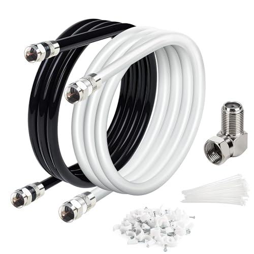 Elecan 3 Ft/1  Pack RG6 Coaxial Coax Cable Connectors Set, Quad Shielded High-Speed Internet 3 GHZ, Broadband Digital TV Aerial, Soft Satellite Cable Extension Double Rubber O-Ring+ Adapter+Ties+Clips