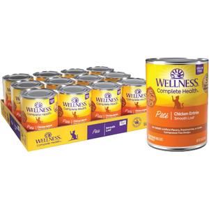 Wellness Complete Health Pate Adult Canned Wet Cat Food, Natural, Protein Rich, Grain Free, Chicken Entre Recipe, 12.5 oz, Pack of 12 Cans