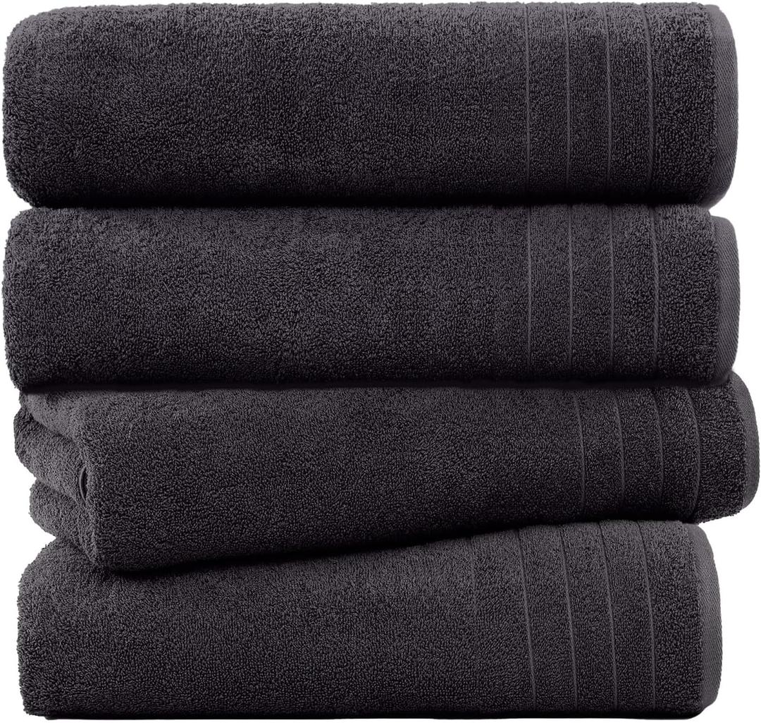Grey Ultra Plush Bath Towels - 4-Pack | 30 x 60, 700 GSM Towels for Bathroom 100% Cotton Hotel Towels for Bathroom Luxury | 800g Towel for Spa, Bathrooms & Hotel-Grade Indulgence, Black