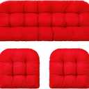 Barydat 3 Pack Wicker Furniture Cushions Waterproof Outdoor/Indoor Tufted Wicker Chair Cushions 1 Loveseat and 2 U-Shape Rattan Chairs for Patio Furniture, Rattan Love Seat, Bench(Red), 19 X 44 X 4, 19 X 19 X 4
