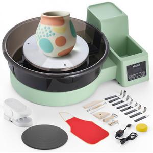 VEVOR Pottery Wheel for Adults, 14" and 11" Turntables, 450W Electric Table Top Pottery Wheel with Foot Pedal, 30-300 RPM Adjustable Speed, Detachable Basin, for Beginners, DIY Clay Art Craft, Green