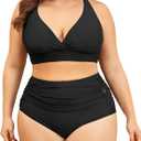 American Trends Womens Plus Size Bikini Two Piece Swimsuits Tummy Control Bathing Suits High Waisted Bikini Swimwear (Black, 2XL)
