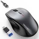 TECKNET Rechargeable Mouse with Jiggler, Plug & Play, 2.4G Connection with USBC Adapter, Silent Mouse Quiet Click, 6400 DPI Ergonomic Mouse, Cordless Computer Mice for Laptop, Desktop, PC, Grey