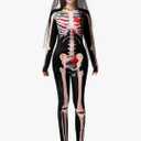 Xtinmee 2 Pcs Women's Day of the Dead Costume with Veil Headband Halloween 3D Skeleton Costume Set for Cosplay Party L