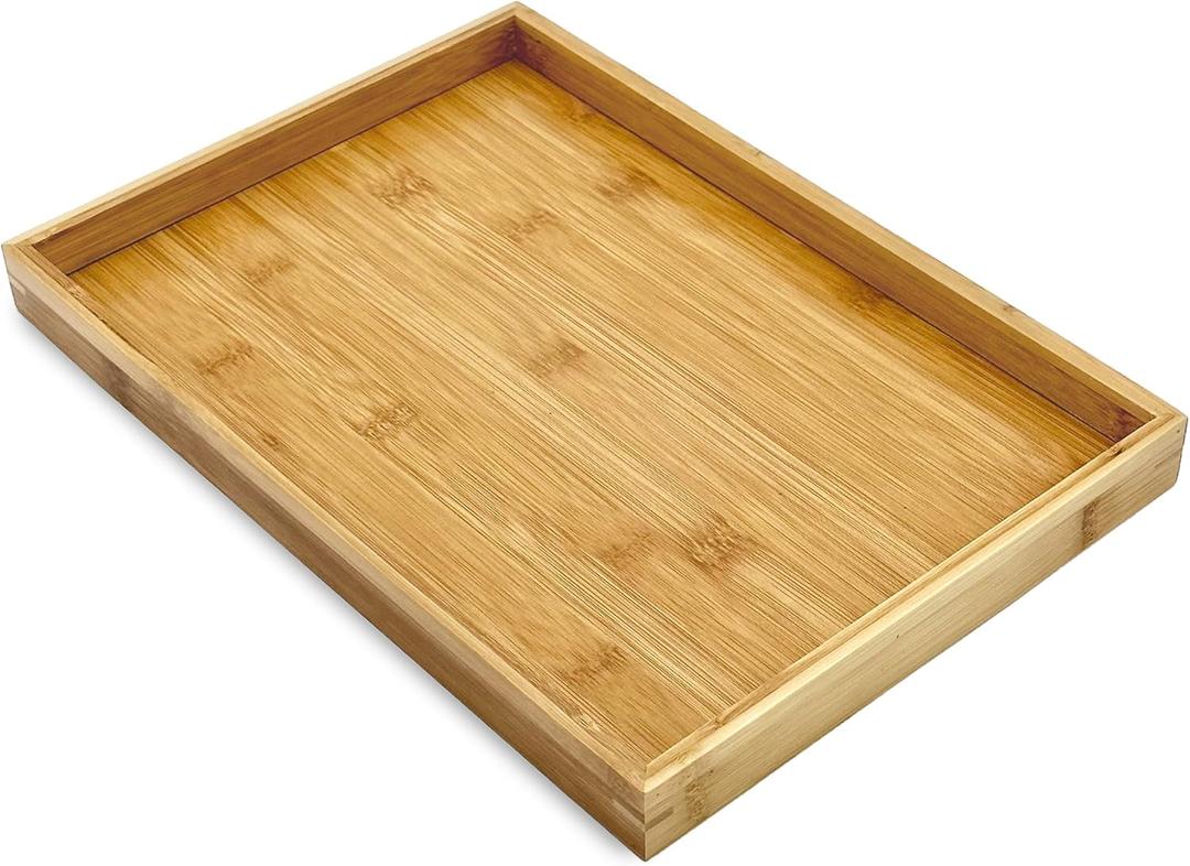 Bam & Boo Natural Bamboo Serving Tray Modern Rectangular (Bamboo, 13 x 9" x 1.2") for Food, Drinks, Decor, Vanity in Home, Kitchen, Bathroom, Coffee Table, Bed