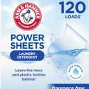 ARM & HAMMER Power Sheets Laundry Detergent, Fragrance Free, No Dyes or Perfumes, Lightweight and Travel-Friendly, 60 Count, Up to 120 Small Loads