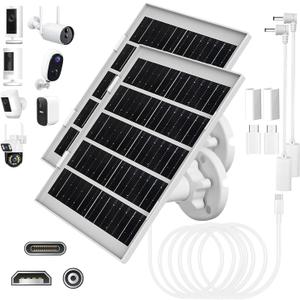 8W Solar Panel Charger for Outdoor Security Cameras, with Micro USB/USB-C and DC (35 x 135) Port, Fits Ring/Eufy/Wyze/Bird Feeder Camera, 13ft Cable, Fast Charging (2 Pack)