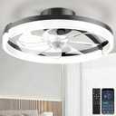 Ceiling Fans with Lights and Remote, Low Profile Ceiling Fan, Morden Flush Mount LED Fan Light, 3000K-6500K Dimmable for Bedroom, Kitchen, Living Room, Frosted, Black