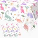 3pcs Pink Dinosaur Birthday Tablecloths 108x54inch Watercolor Dinosaur Birthday Decorations for Girls Dino Birthday Party Disposable Table Covers