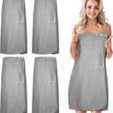 Tigeen 4 Pcs Spa Wrap Towel Wrap for Women Spa Robe with Adjustable Closure Elastic Top Lightweight Wraps for Bath Shower(M,Gray)