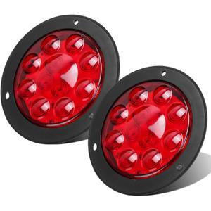 Partsam 2PCS 4" Red Stop Turn Tail Brake Truck Trailer Light Flange Mount 12 Diodes Utility