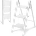 3 Step Ladder Folding Step Stool, OOSOFITT 330 Lbs Load Heavy Duty Step Ladders, Small Kitchen/Closet Stepping Stool for Adults, Lightweight Foldable Indoor Ladders for Home with Wide Pedal White