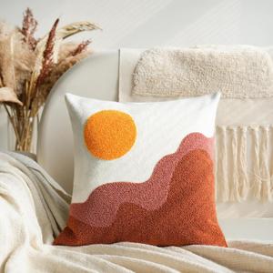 Tufted Boho Textured Accent Throw Pillow Covers 18x18,Soft Mid Century Decorative Art Minimalist Geometric Sun Throw Pillowcases for Couch Sofa Bedroom Living Room,1PC (Brownyellow)