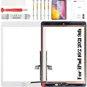 for iPad 10.2 2021 Screen Replacement for iPad 9 9th Gen 2021 Repair Kits for iPad 10.2" 9th Touch Screen Digitizer Replacement A2602 A2603 A2604 A2605 with Home Button White(Without LCD)